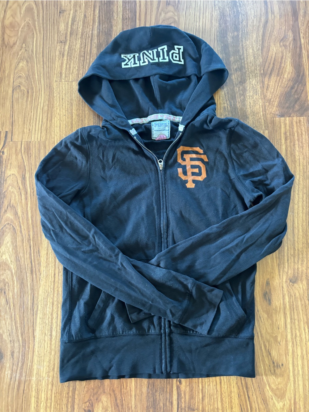 PINK Victoria's Secret Black Zip Hoodie with Orange Logo